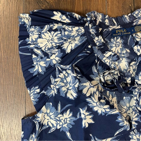 Polo Ralph Lauren Blue Floral Print Ruffle Sleeve Blouse SZ 2 - Picture 6 of 7